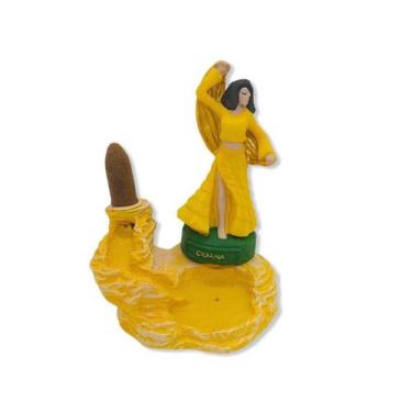 Imagem de Incensário cascata cigana amarelo 13 cm resina - Lua Mística - 100% Or