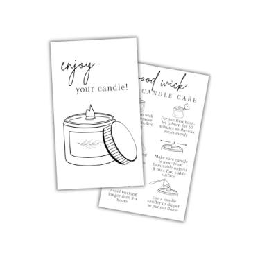 Imagem de Cartões de instruções de cuidados com velas de pavio de madeira, pacote com 50 unidades de 5 x 9 cm, etiqueta de aviso personalizada para queima de madeira, como cortar pavio para clientes, cartolina