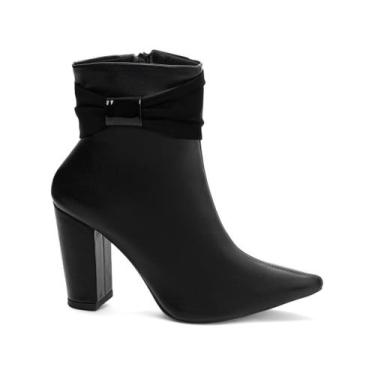 Imagem de Bota Cano Curto Salto Alto Grosso Bico Fino Feminina 9cm Nubuck EMILY 