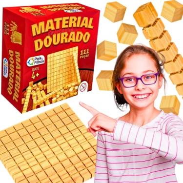 Imagem de Material Dourado Centena Dezena Unidade 111 peças Jogo Escolar Infantil Blocos Educativos Contagem Matemática recreativo pedagogico educacional didatico ludico presente volta as aulas