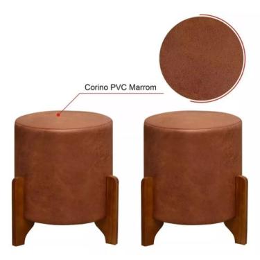 Imagem de kit Puff Thor Redondo Luxo Decorativo Charme com Pés de madeira corano