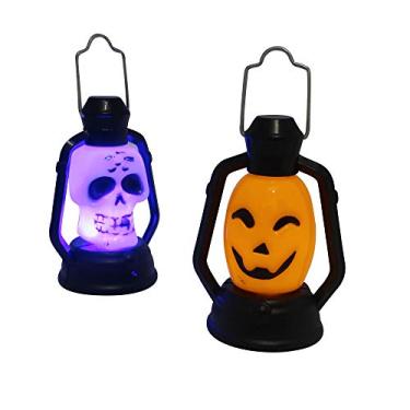 Imagem de Minilanternas piscantes de Halloween de 10 cm – Acessórios divertidos para mudança de cor para doces ou travessuras – Ideal para festas temáticas, decoração de festa ou lembrancinhas de festa – Vem em