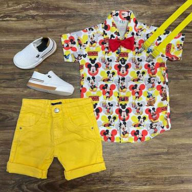 Imagem de Conjunto Mickey Mouse com Suspensório Amarelo e Gravata Infantil