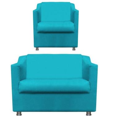 Imagem de Namoradeira + Polt. Bia P/ Sala de Estar Consultório Clinica Hospital Recepção Suede Azul Tifany -Jm interiores