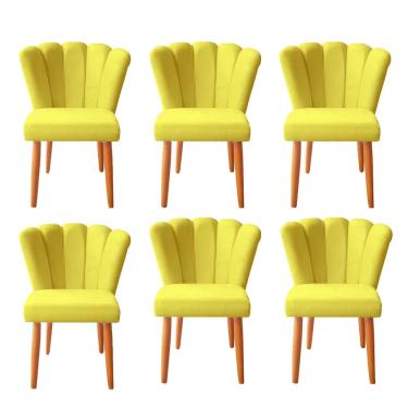 Imagem de Kit 6 Cadeiras De Jantar Estofadas Reforçada Decorativa Pétala Suede Amarelo
