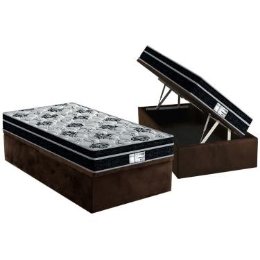 Imagem de Cama Box Baú Solteiro: Colchão Molas MasterPocket Ensacadas Probel Prolastic ProDormir Born + Base CRC Suede Brown (88x188)