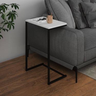 Imagem de Mesa Lateral de Apoio Industrial Sofá Charmme Ferro Preto e Tampo Branco