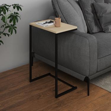 Imagem de Mesa Lateral de Apoio Industrial Sofá Charmme Ferro Preto e Tampo Off-white