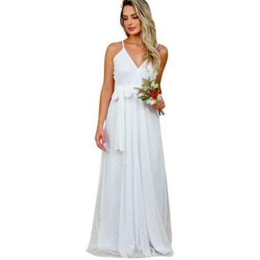 Imagem de Vestido De Noiva Civil Longo Para Casamento Com Cinto - Casual Dress, 