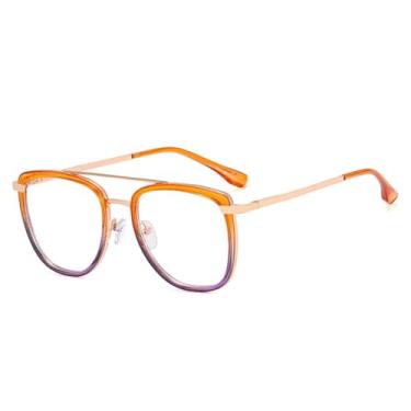 Imagem de Armação de óculos retrô de metal feminina, transparente, anti-luz azul, masculina (laranja, roxo)