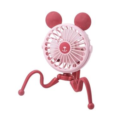 Imagem de FLCPJGV Ventilador de mesa com 3 engrenagens e luz noturna portátil com clipe para cadeiras de rodas, para áreas externas e internas, carro, dormitório, Orelhas Redondas Rosadas