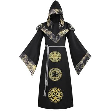 Imagem de AGCOAH Men Witch Costume Adult Wizard Costume Halloween Costumes for Adults Fiyero Costume Wicked Jedi Robes Adult Male 2Pcs （Flash Yellow-M）