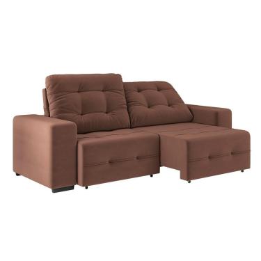 Imagem de Sofá 4 Lugares Bonno Com Assento Retrátil E Encosto Reclinável Em Tecido Suede 230cm Linoforte Cacau