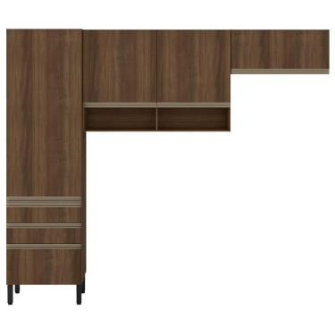 Imagem de Cozinha Bartira Jaspe Com 4 Portas, 3 Gavetas E 5 Prateleiras Nogueira