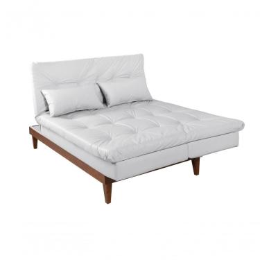 Imagem de Sofá Cama Versátil 3 Lugares Império Reclinável Casal Pés Madeira Corano Branco 036