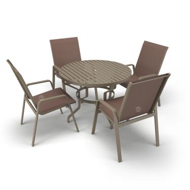Imagem de Mesa 4 Cadeiras Ripado Piscina Alumínio Fendi E Tela Marrom