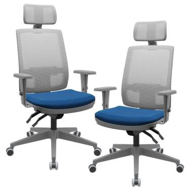 Imagem de Kit 02 Cadeiras De Escritório Giratória Presidente Fritz P03 Tela Cinza Crepe Azul - Lyam Decor