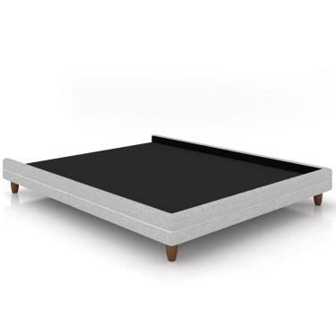 Imagem de Cama Casal Base Box Pés Madeira 168cm Suném P05 Linho Cinza Claro - Lyam Decor