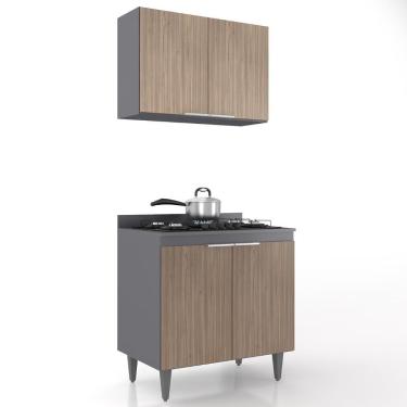 Imagem de Armário De Cozinha E Balcão Cooktop Pérola Z34 Grafite/freijó - Mpozenato