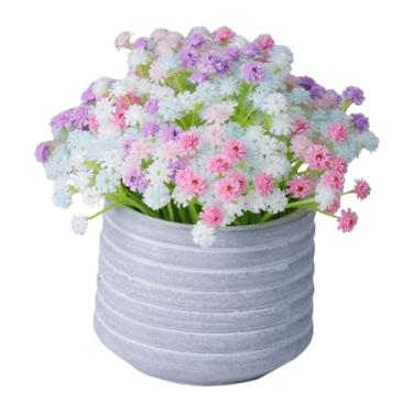 Imagem de Ioensy Planta artificial em vaso Gypsophila, flores artificiais, centro de mesa, mini planta artificial em vaso realista para prateleira interna, mesa, Colorida