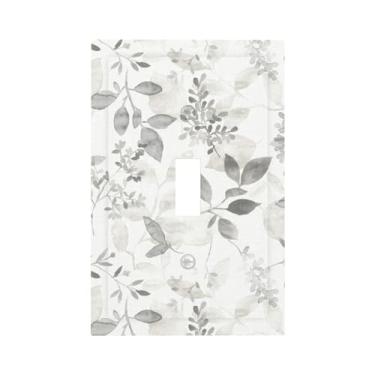 Imagem de JIEXUTE Placa De Interruptor Luz Floral, Branco, Cinza, Folha Eucalipto, 1 Faixa, Tomada, Decorativa, Única, Capa Parede, Elétrico, Frontal, Decoração Casa