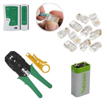 Imagem de Alicate Crimpar Testador De Cabo C/ 9v 50 Plugs Rj45 Cat5e - EXBOM