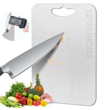 Imagem de Tábua de corte de titânio, tábua de corte de titânio 100% puro para cozinha, tábua grossa de metal de grau alimentício dupla face para cortar carnes, frutas, legumes, pode ser lavada na lava-louças
