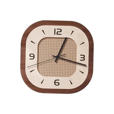 Imagem de Fenteer Relógio de parede decoração para casa moldura de madeira leve silencioso clássico relógio de parede decorativo para cozinha sala de jantar, Quadrado