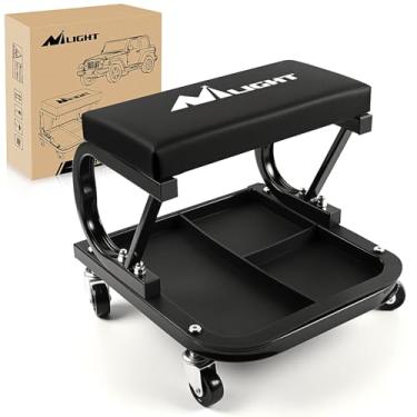 Imagem de Nilight Assento de garagem/loja, banco mecânico acolchoado com capacidade de 113 kg com armazenamento de bandeja de ferramentas, reparo automotivo, preto