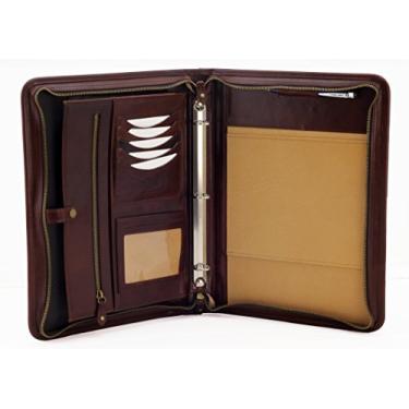 Imagem de Noda Pasta executiva de couro com 3 argolas portfólio profissional de negócios com fecho de zíper | currículo, documento, bloco de notas, tablet, organizador de blocos de escrita | homens, mulheres