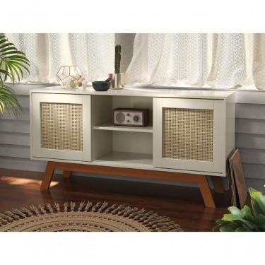 Imagem de Rack Buffet Com Duas Porta De Correr Bali Pés Em Madeira Off White