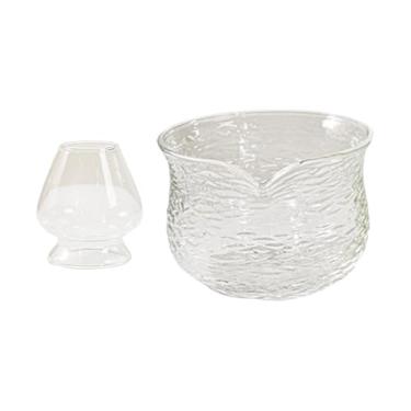 Imagem de WeiLaiKeQi Tigela de vidro Matcha 420ml e suporte para batedor tradicional feito à mão transparente com bico para amantes de chá profissional versátil