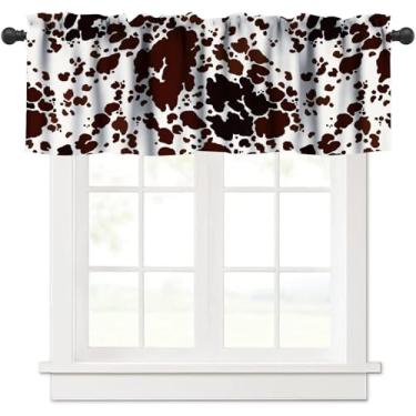 Imagem de Saia de janela de couro de vaca, marrom e preta, pele de vaca leiteira, rústico, vintage, estampa de pele de animal ocidental, cortina blackout para cozinha, quarto, sala de estar, 137 x 45 cm