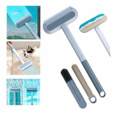 Imagem de Escova de limpeza de tela de janela 4 em 1 2024 com alça, limpador de janela molhado e seco com rodo, removedor de pelos de cães e gatos, adequado para móveis, tapetes, roupas, roupa de cama, tela de