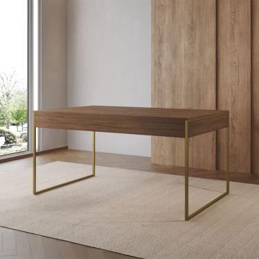 Imagem de Mesa Industrial Caixote Filadélfia Tampo 120x75 Amêndoa Base Ferro Dourado