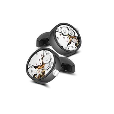 Imagem de Abotoaduras masculinas estilo Steampunk da MERIT OCEAN, abotoaduras em forma de movimento para homens, camisetas masculinas vintage, engrenagens, relógios, abotoaduras, abotoaduras, presentes de casamento com caixa de presente
