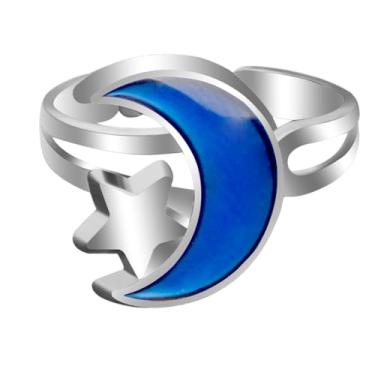 Imagem de Anel Do Humor Lua Estrela Muda De Cor Ajustável Regulável