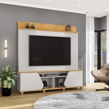 Imagem de Home Estante Cavill TV 70" Ripado Canelado 2 Portas Pés Dourados Bali/