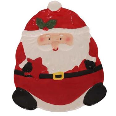 Imagem de Prato Papai Noel Ceramica Star 27,5x 21x 2,5cm - Niazitex, VERMELHO