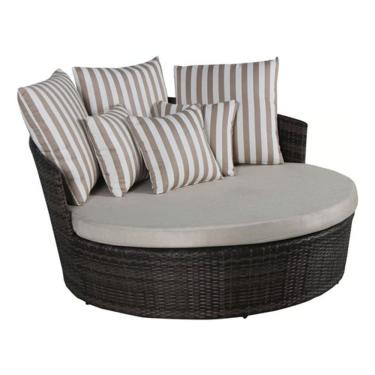 Imagem de Poltrona Sofá Chaise Redondo Almofadas Rattan Jardim Varanda