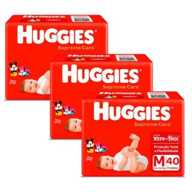 Imagem de Kit 3 Fralda Huggies Supreme Care Tamanho M Mega 40 Unidades Descartáv