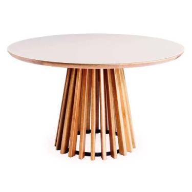 Imagem de Mesa de Jantar Brisa Tampo Redondo Vidro Off White Base Verniz Mel 130