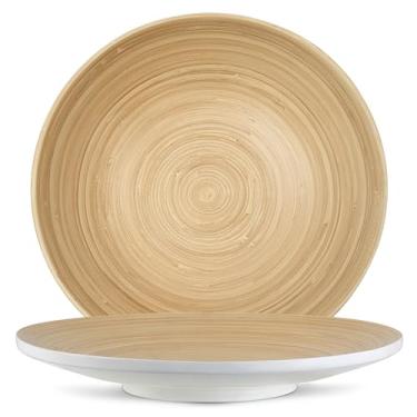 Imagem de Tigela de frutas de bambu 30,5 cm grande prato redondo de madeira para decoração de mesa de café e tábua de charcutaria, bandeja ou travessa artesanal para decoração de casa - tigela única (branca)