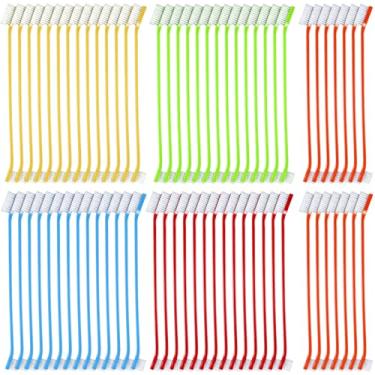 Imagem de Honeydak Escova de dentes para cães, escova de dentes para animais de estimação, escova de dentes macia para cães, dupla face, cachorrinho, alça longa, para limpeza de dentes grandes e pequenos