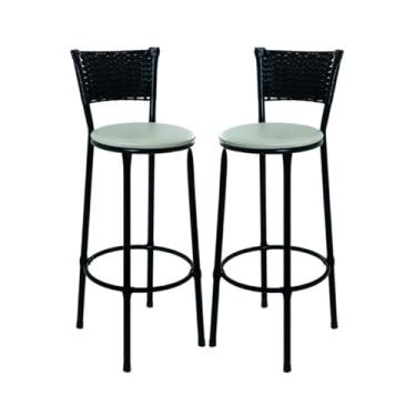 Imagem de 2 Banquetas Alta Junco Preto Cozinha Bancada Balcão Área de Churrasco Moderna Reforçada (2.bq.alta.preto/Bege)