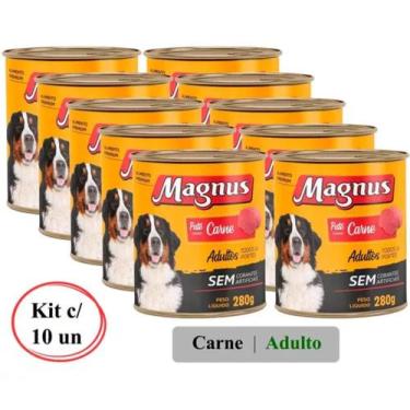 Imagem de Kit 10 Lata Magnus Patê Cão Adulto Carne Alimento Completo