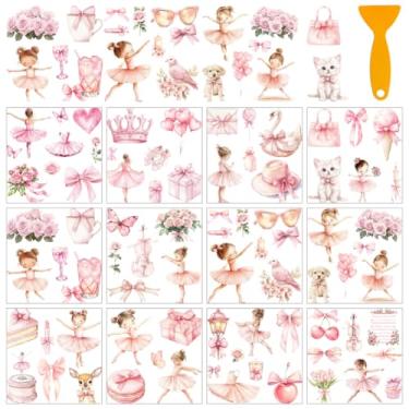 Imagem de AHANDMAKER 12 folhas de adesivos de transferência com raspador, adesivos de ganso balé rosa com bailarina sonhadora para livraria, sala de estudo, creche, decoração de janela, 14 x 14 cm