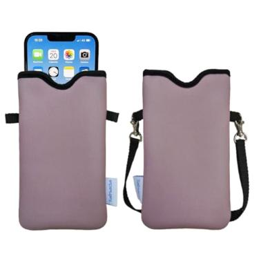 Imagem de Tainada Bolsa de neoprene masculina e feminina com alça transversal/cordão de pescoço para iPhone 16/15/14 Pro Max, 16/15/14 Plus, Samsung S25, A55, Google Pixel 9 (Mocha)
