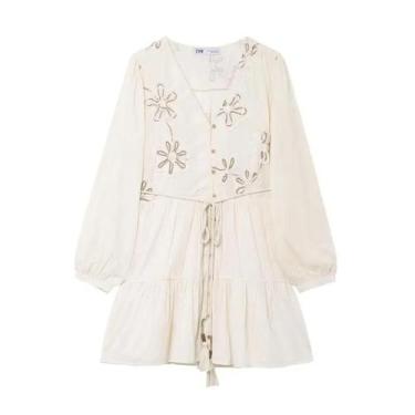 Imagem de Vestido Feminino Retrô Chique Com Decote Em V Bordado Floral Primavera