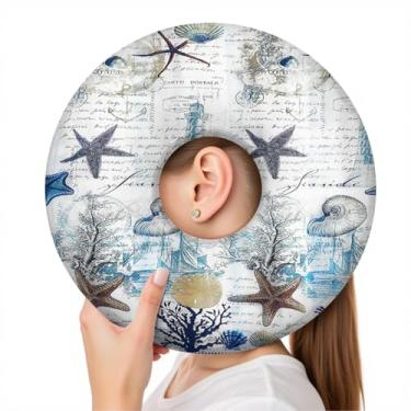 Imagem de wxmbdzq Travesseiro de piercing de orelha para dormir de lado, almofada de donut com orifício de orelha, capa lavável, alívio de dor de ouvido, pressão de ouvido, almofada protetora para dormir após
